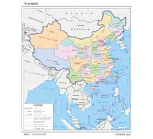 中国地图(英文版) 1:3000万 16开 分省设色 界线版 有邻国 线划一