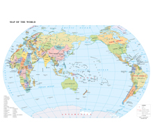 世界地圖（英文版） 1:5700萬(wàn) 4開(kāi)，分國(guó)設(shè)色 線劃一