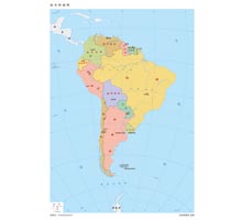 南美洲地图 1:2500万 8开 分国设色